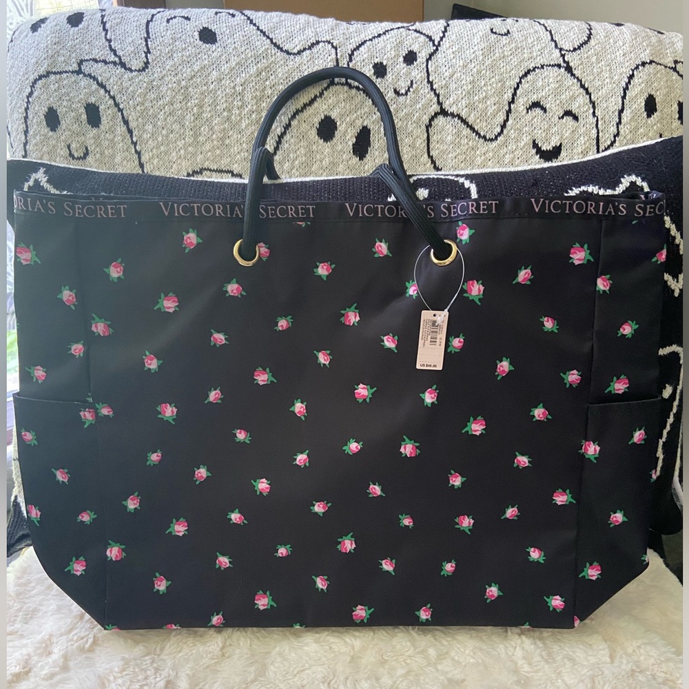 Victorias Secret Reversible Tote Bag Roses and Stripes